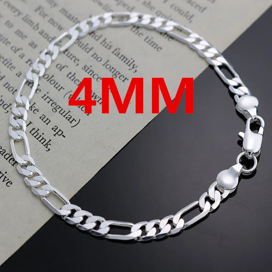 DOTEFFIL 925 Sterling Silver 4MM Chain Jewelry Set | Unisex Bracelet & Necklace for Weddings, Parties & Gifts