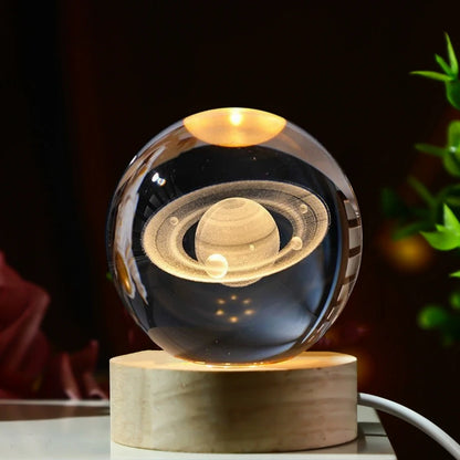 Prime Deal Zone crystal glass ball featuring Saturn, moons, and planets for 3D space-inspired home decor and Valentine's Day gift