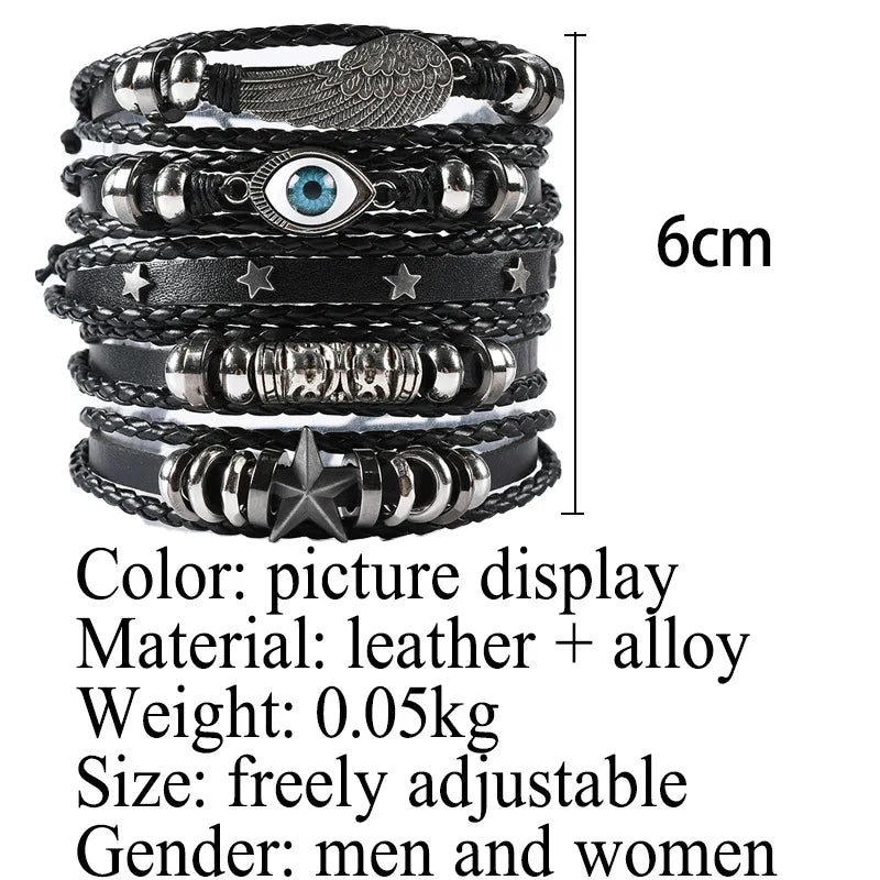 6-piece black punk skull and star bracelet set - view 6