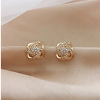 zircon cross and geometric stud earrings, light luxury - view 4