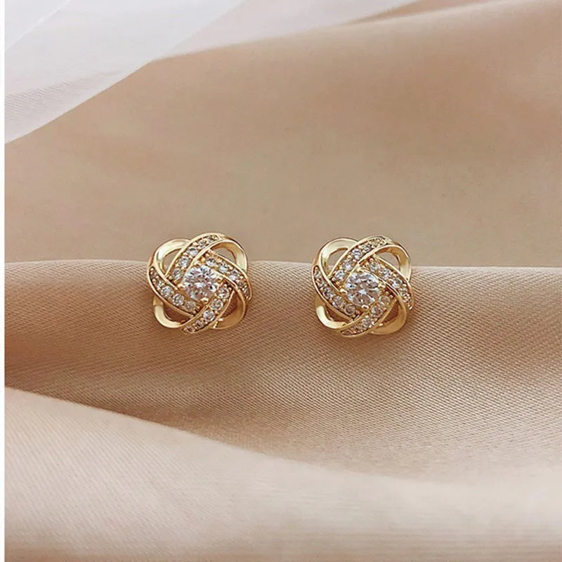 zircon cross and geometric stud earrings, light luxury - view 4
