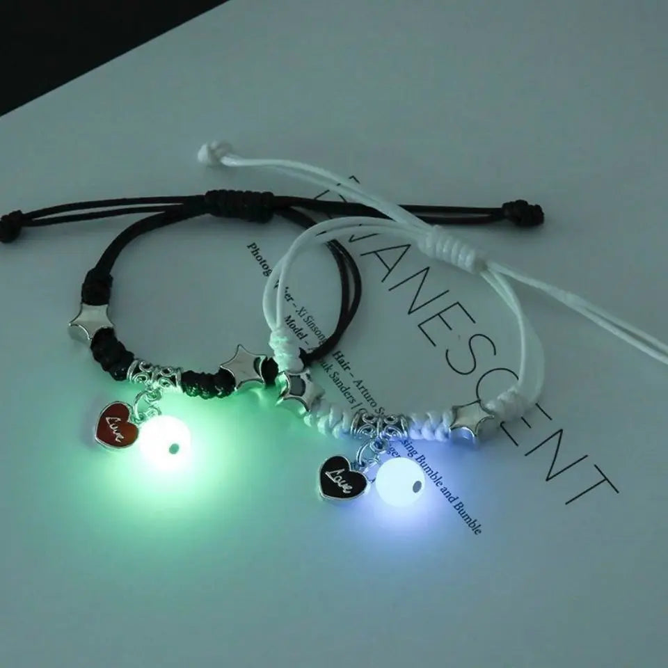 luminous glow bead couple bracelet set, stars moons and hearts - view 13