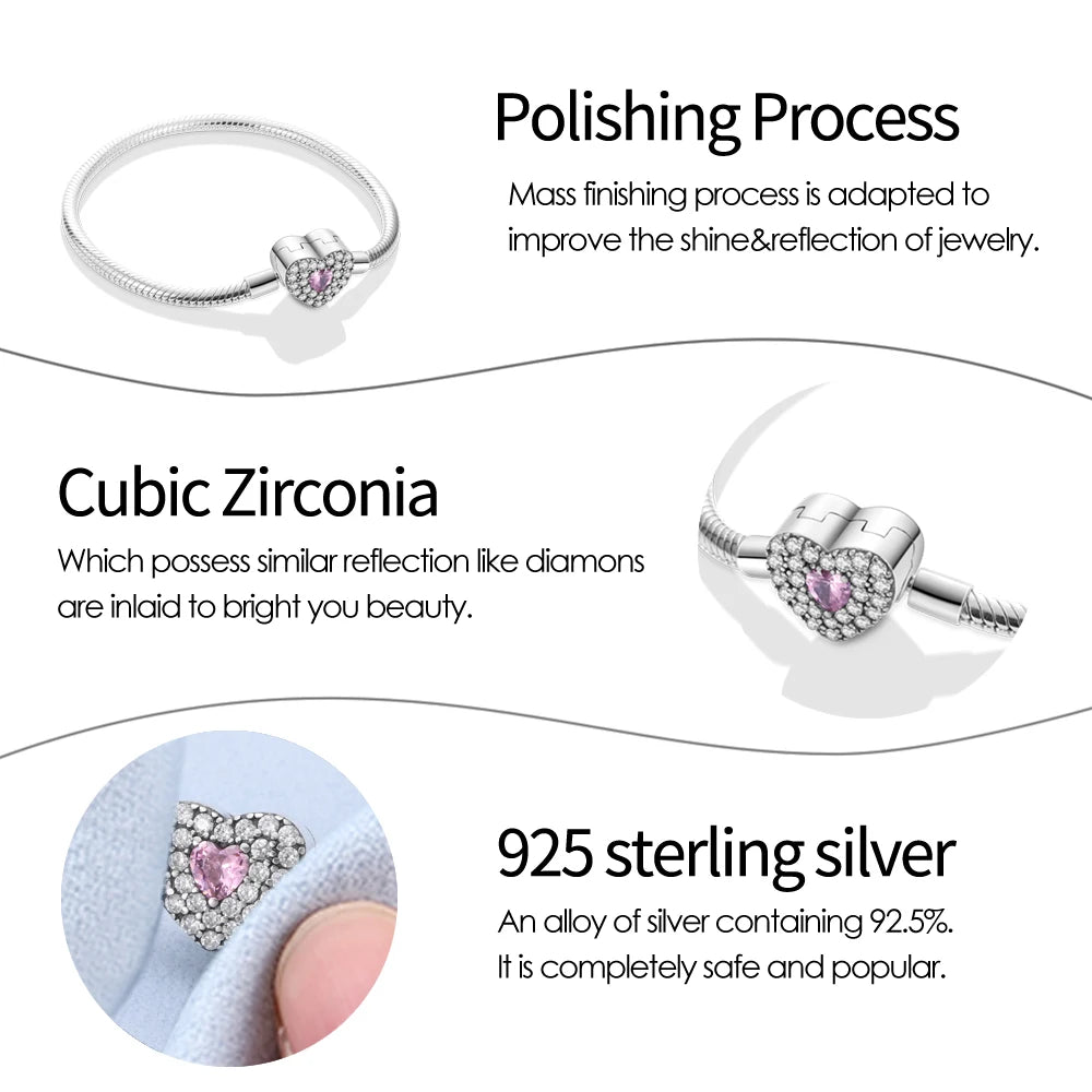 silver-plated peach heart zircon charm bracelet - view 5