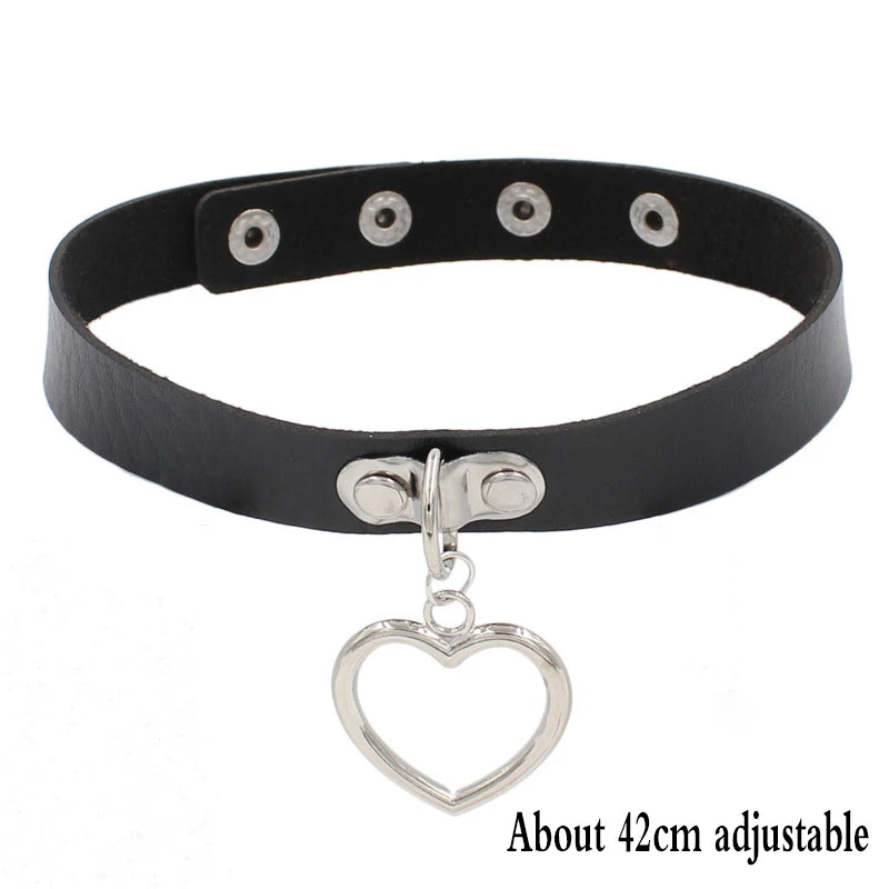 Black PU Leather Punk Choker Collar Necklace — Rivet Detail, Gothic Style
