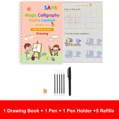 Prime Deal Zone Sank Magic Practice Copybook for kids with reusable calligraphy pen, wipeable English writing book for preschoolers