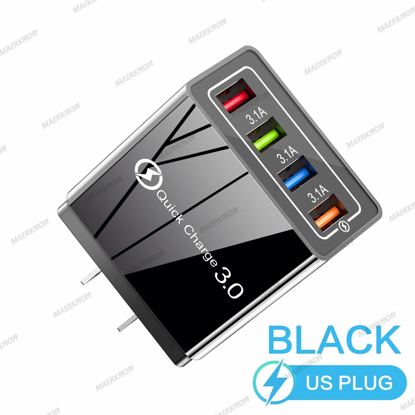 Prime Deal Zone 3A USB charger with four ports, quick charge 3.0, EU and US plug, fast charging for iPhone, Samsung, Xiaomi phones