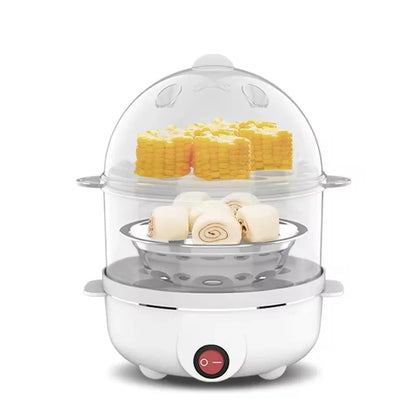 Prime Deal Zone electric egg boiler with double-layer steamer, compact breakfast egg cooker and poacher for quick, healthy meals