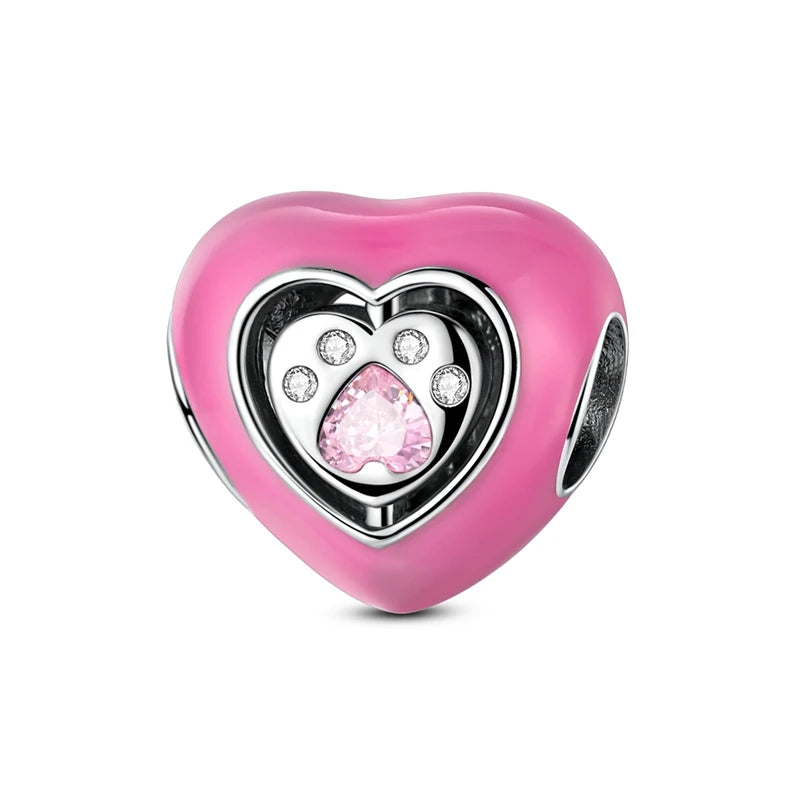 925 sterling silver pet and animal charm beads, dogs paws and hearts - view 18