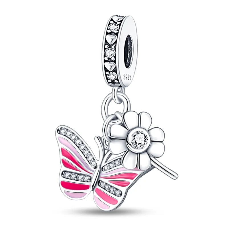 925 Silver-Plated Butterfly Charm Beads, Multicolour