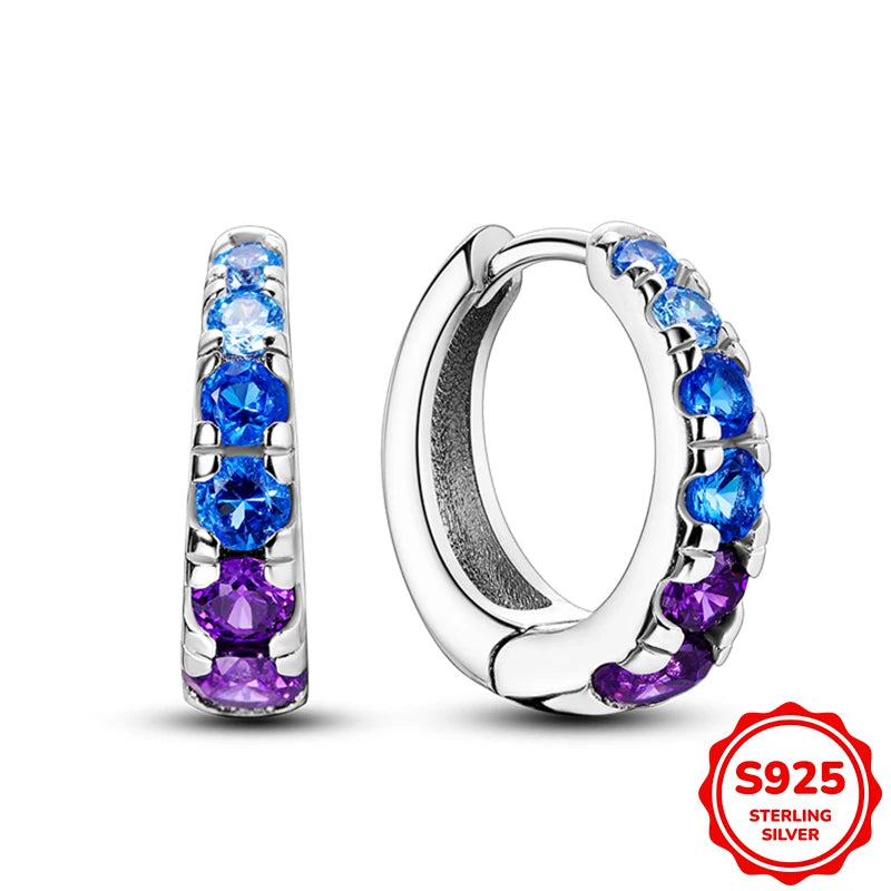 925 Sterling Silver Butterfly & Hoop Earrings — Coloured Zircon Accents