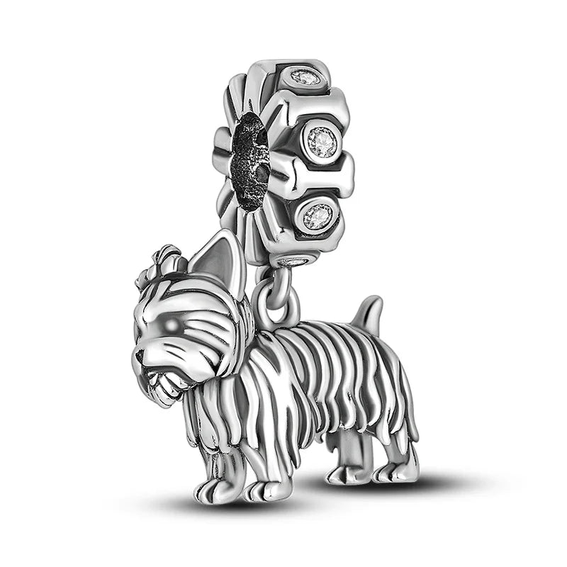 925 sterling silver dog charm bead with zircon