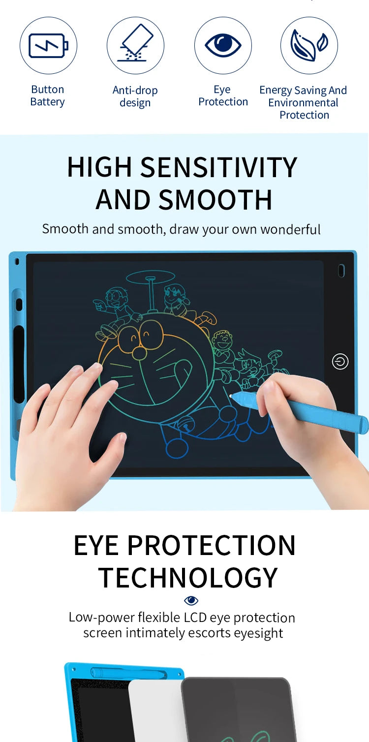 Prime Deal Zone multi-size LCD writing tablet for kids, 6.5 to 12 inches, reusable drawing board with eye protection and erase function.
