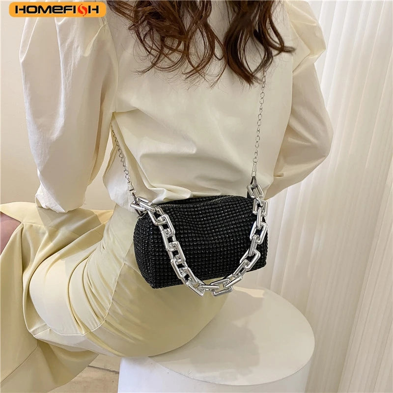 Prime Deal Zone HOMEFISH allover RhiHOMEFISH nestone bucket bag with glitter chain, mini crossbody purse for women.