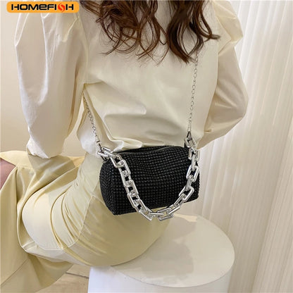 Prime Deal Zone HOMEFISH allover RhiHOMEFISH nestone bucket bag with glitter chain, mini crossbody purse for women.