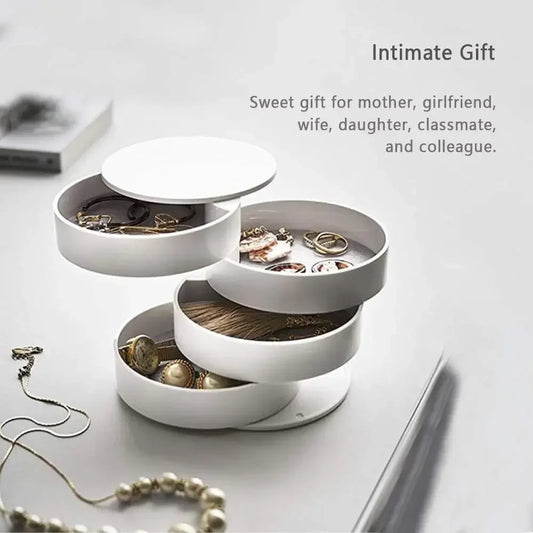 4-Layer Rotating Jewelry Storage Box with Lid | Travel Organizer for Rings, Earrings, Necklaces & Bracelets
