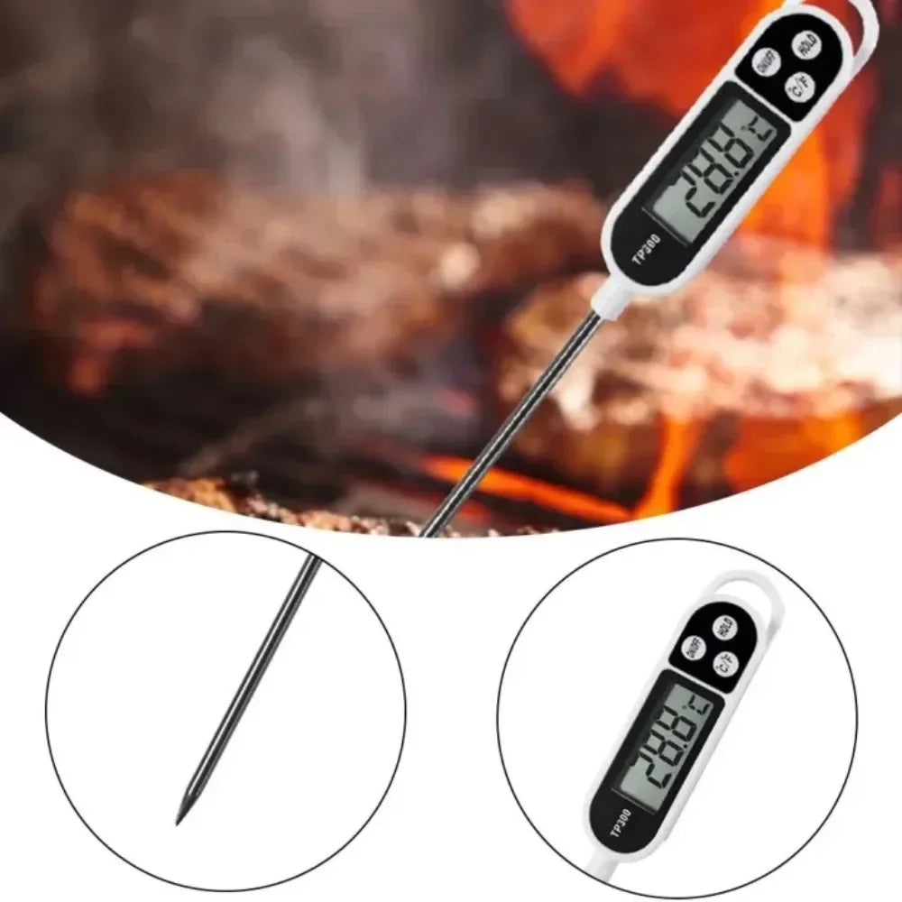 Prime Deal Zone digital kitchen food thermometer with probe, suitable for meat, water, oil, and BBQ cooking in the oven.