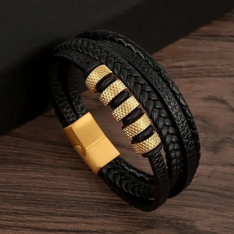 Men’s Multi-Layer Woven Leather Bracelet — Casual Fashion