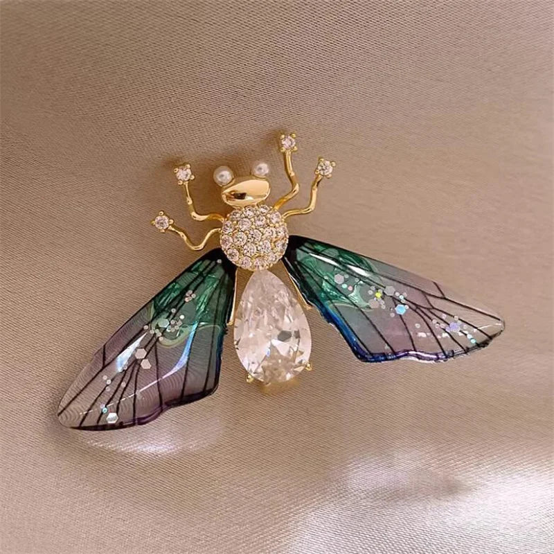 rhinestone and pearl butterfly bee brooch - view 7