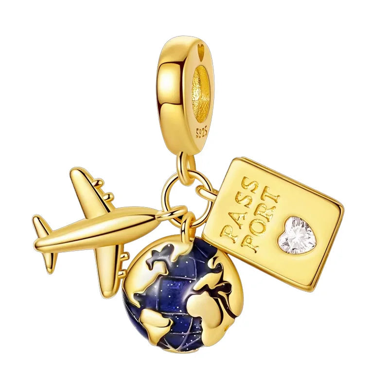 925 Sterling Silver Gold-Tone Charm Beads — Crosses, Bows & Mixed Designs
