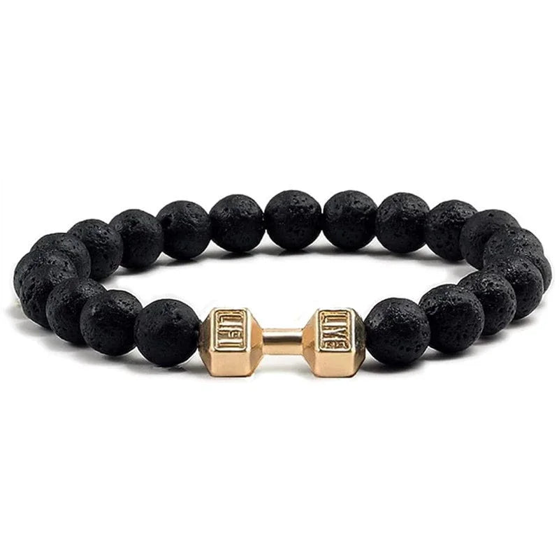 natural lava stone and alloy dumbbell bead bracelet - view 10