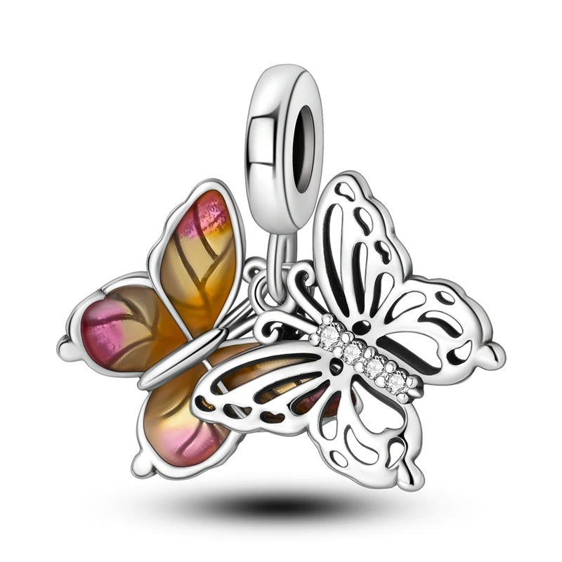 925 Silver-Plated Butterfly Charm Beads, Multicolour