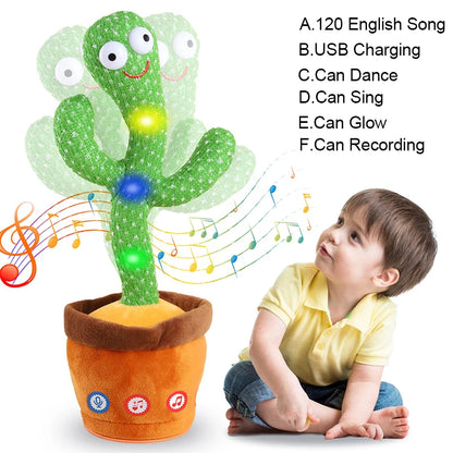 Dancing cactus plush toy with speaker, talking and singing, featuring a cute cactus character for kids' entertainment and gifts.