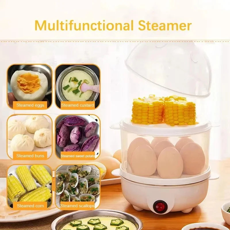 Prime Deal Zone electric egg boiler with double-layer design, compact mini steamer and egg poacher for breakfast cooking.