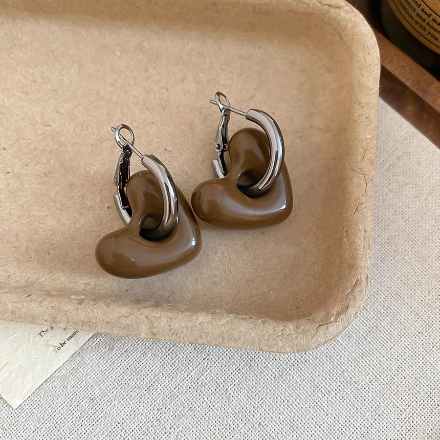vintage enamel drip hoop earrings with heart pendant - view 8
