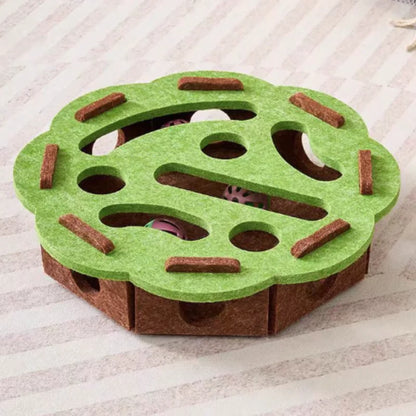 Interactive felt cat puzzle maze with holes, bell ball, and kitten toys from Prime Deal Zone for playful feline entertainment.