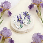 Sterling silver purple iris flower hoop earrings - view 3