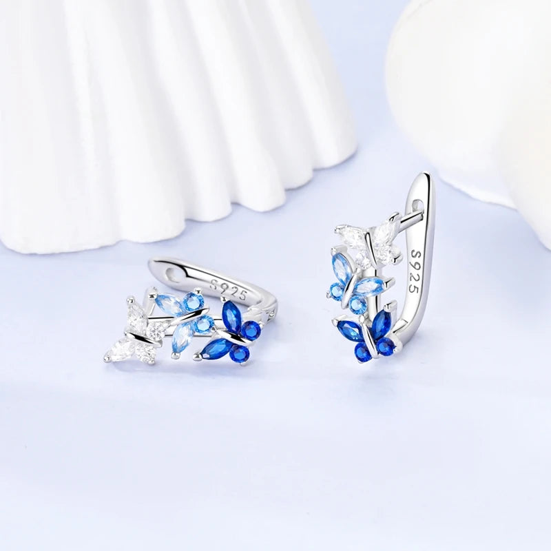 925 sterling silver butterfly hoop earrings, coloured zircon accents - view 5