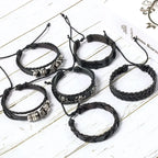 6-piece black punk skull and star bracelet set - view 4