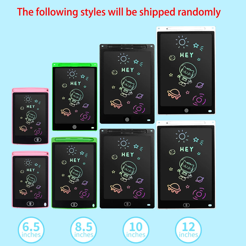 Multi-size LCD writing tablet for kids by Prime Deal Zone, featuring a colorful drawing surface, lock and erase functions.
