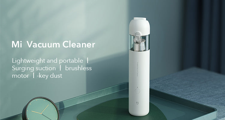 Xiaomi Mijia portable handheld vacuum cleaner with cyclone suction, compact design, ideal for home and car cleaning.