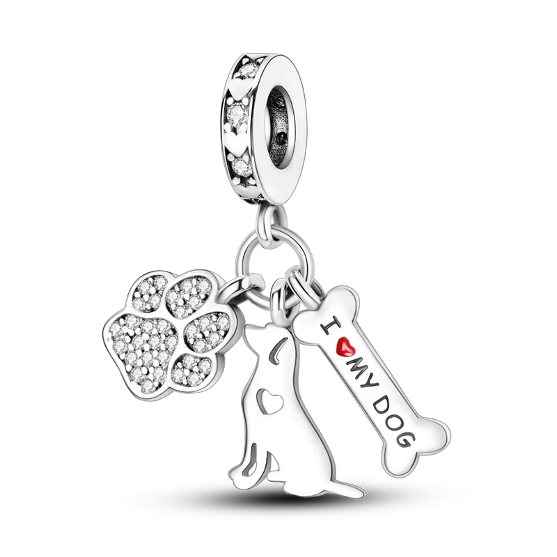 925 sterling silver pet and animal charm beads, dogs paws and hearts - view 12