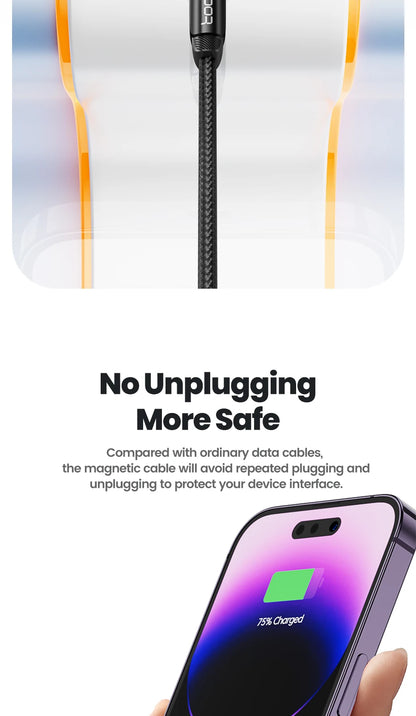 Toocki 540 Rotate Magnetic USB Type C cable for iPhone 12, Xiaomi, with magnetic connector and fast charging capability.