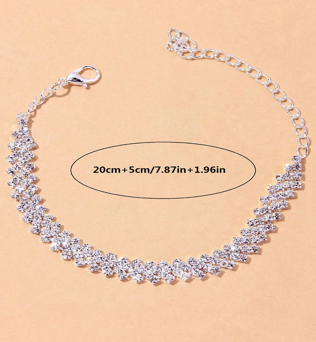 Women's copper inlaid water diamond love foot chain bracelet with elegant design, perfect for wedding and party jewelry.