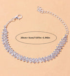Women's copper inlaid water diamond love foot chain bracelet with elegant design, perfect for wedding and party jewelry.