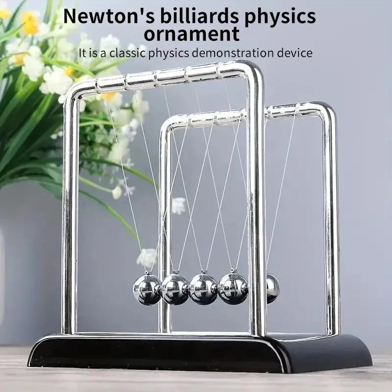 Newton's Cradle steel ball balance device with five pendulum balls for physics education, stress relief, and desktop decoration.
