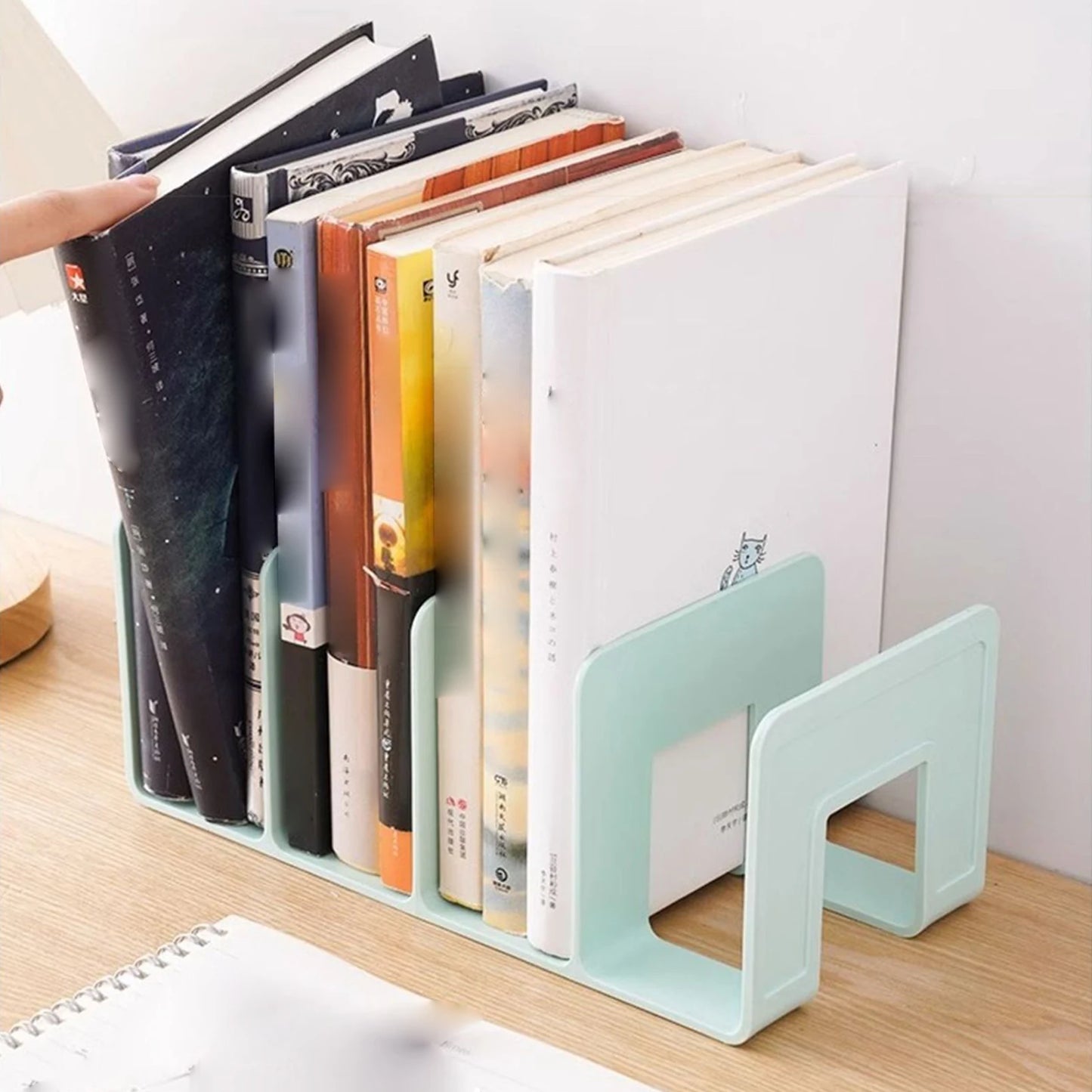Macaron Colored Vertical Desk File Storage Rack | 4-Compartment Plastic Book & Folder Organizer for Home, School & Office