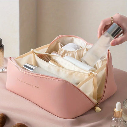 Women's Luxury Large Capacity Travel Cosmetic Bag | PU Leather Makeup & Toiletry Organizer with Zipper