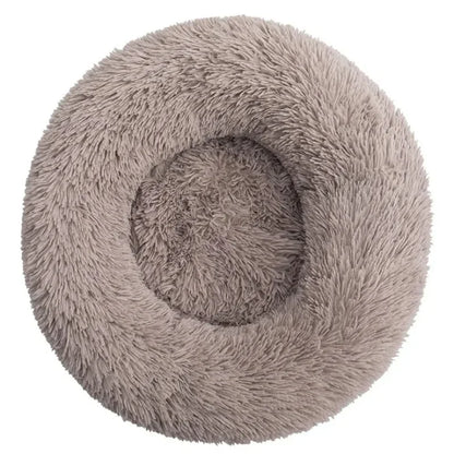Soft plush round pet bed in six sizes for large dogs and cats, ideal for winter warmth and cozy sleeping by Prime Deal Zone.
