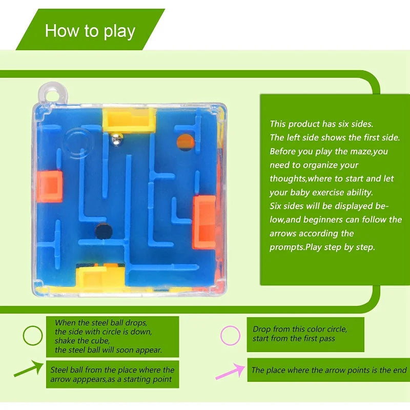 Mini 3D maze magic cube by Prime Deal Zone featuring transparent puzzle sides and rolling ball maze for stress relief and fun.