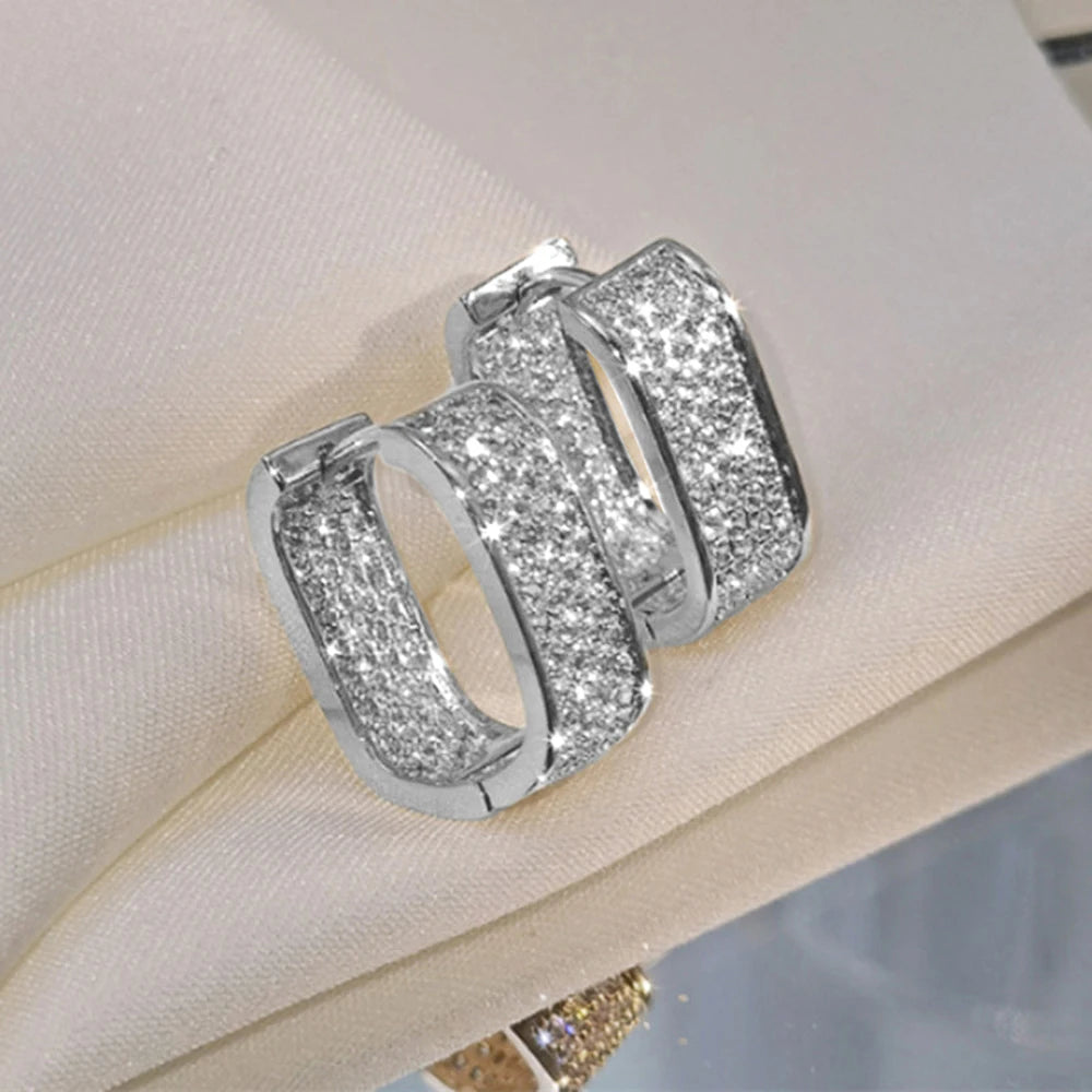 pave CZ hoop earrings, silver and gold tone - view 10