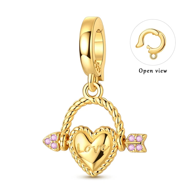 925 Sterling Silver Gold-Tone Charm Beads — Crosses, Bows & Mixed Designs