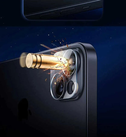 Set of four Prime Deal Zone HD iPhone camera lens protectors for iPhone 11, 12, 13, 14, and 15 Pro Max camera glass shields.