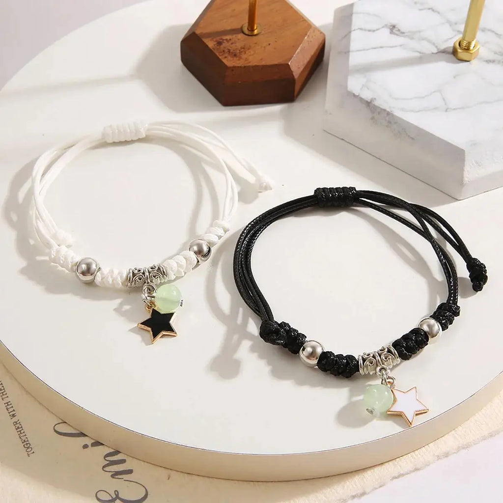 luminous glow bead couple bracelet set, stars moons and hearts - view 2