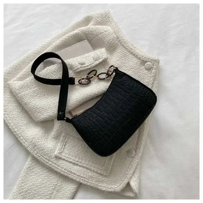 Women's elegant embossed felt handbag with chain strap, multifunctional portable bag by Prime Deal Zone