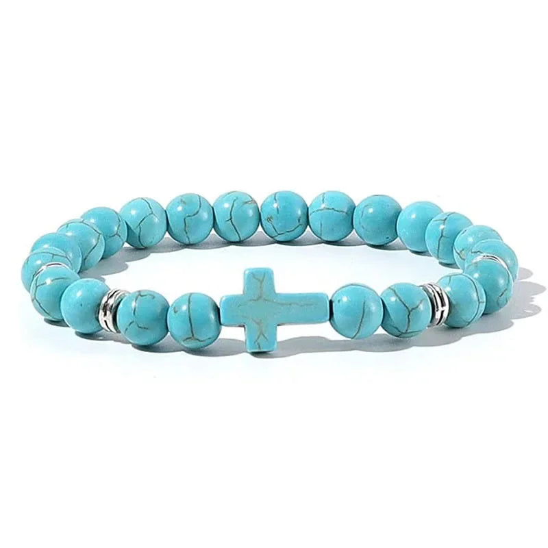 natural stone prayer bead bracelet, rosary cross - view 10
