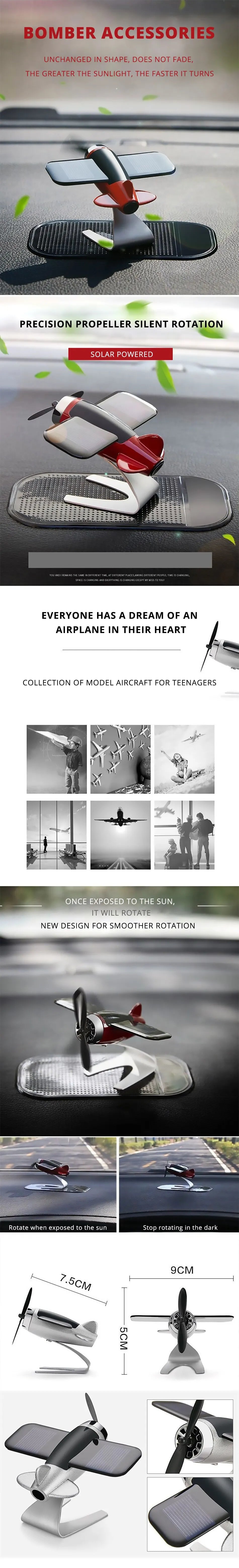 Creative solar airplane desktop ornament by Prime Deal Zone, ideal as a car interior decoration and gift for car enthusiasts.